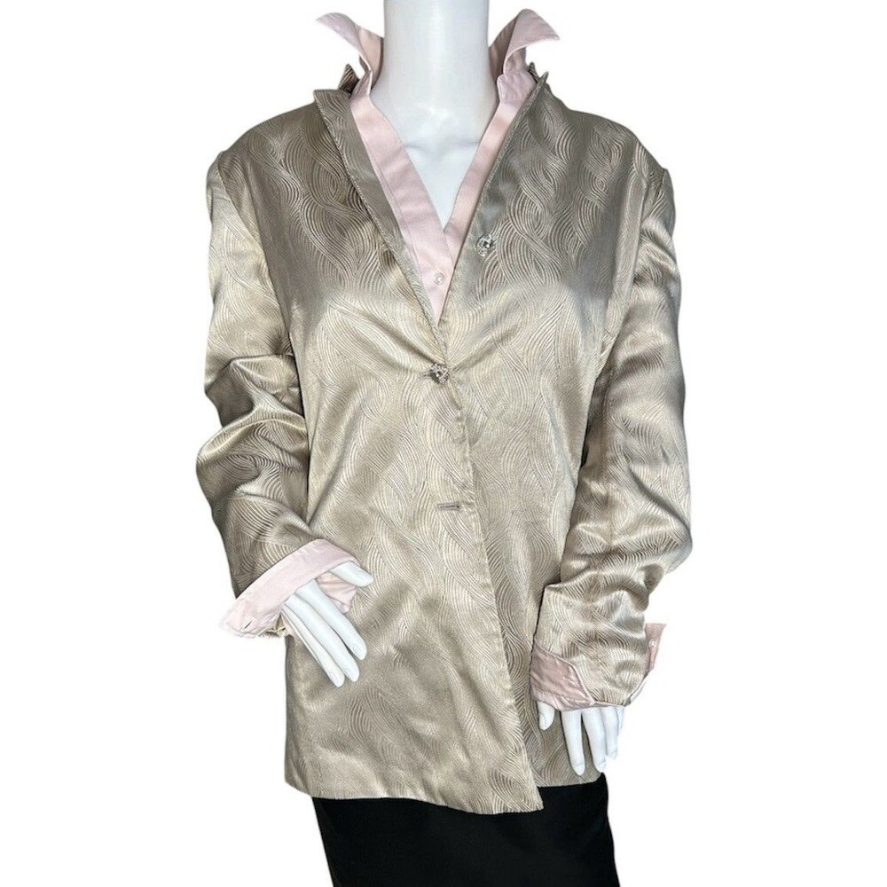 Vintage Travis Ayers for DressBarn Women’s 100% Silk Beige Blazer Jacket Size 12